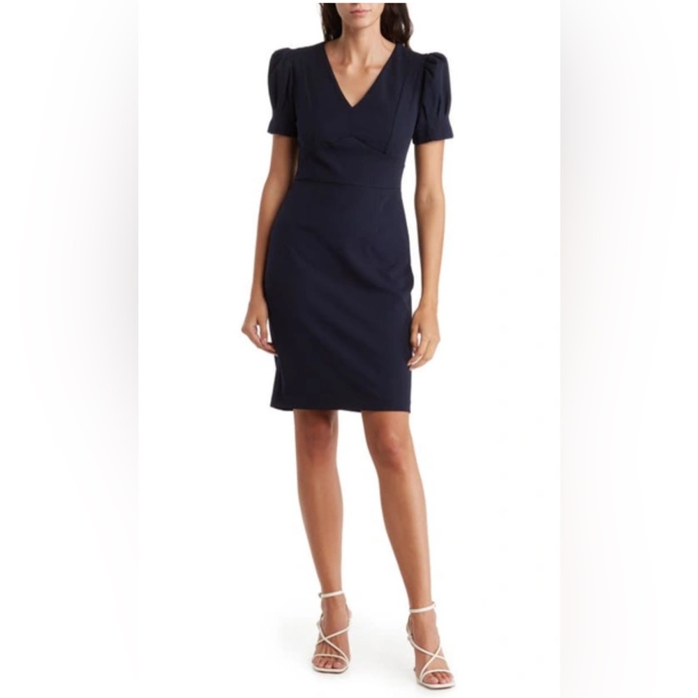DKNY Navy V-Neck Puff‎ Sleeve Sheath Dress – Size 8 (NWT)